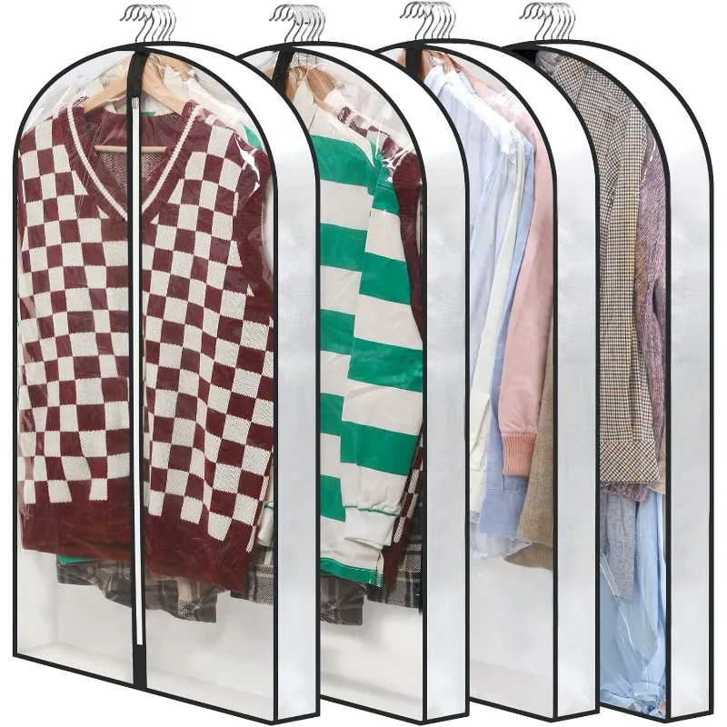 

Clear Garment Bags for Hanging Clothes, 4" Gusseted Garment Covers, Suit Bags for Closet Storage with Zipper