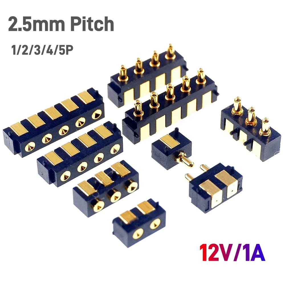 50 20 5 PCS SMT Spring-Loaded Pogo Pin Connector 1 2 3 4 5 Position 2.5 Grid 90 Degree Surface Mount Horizontal Single Row SMD