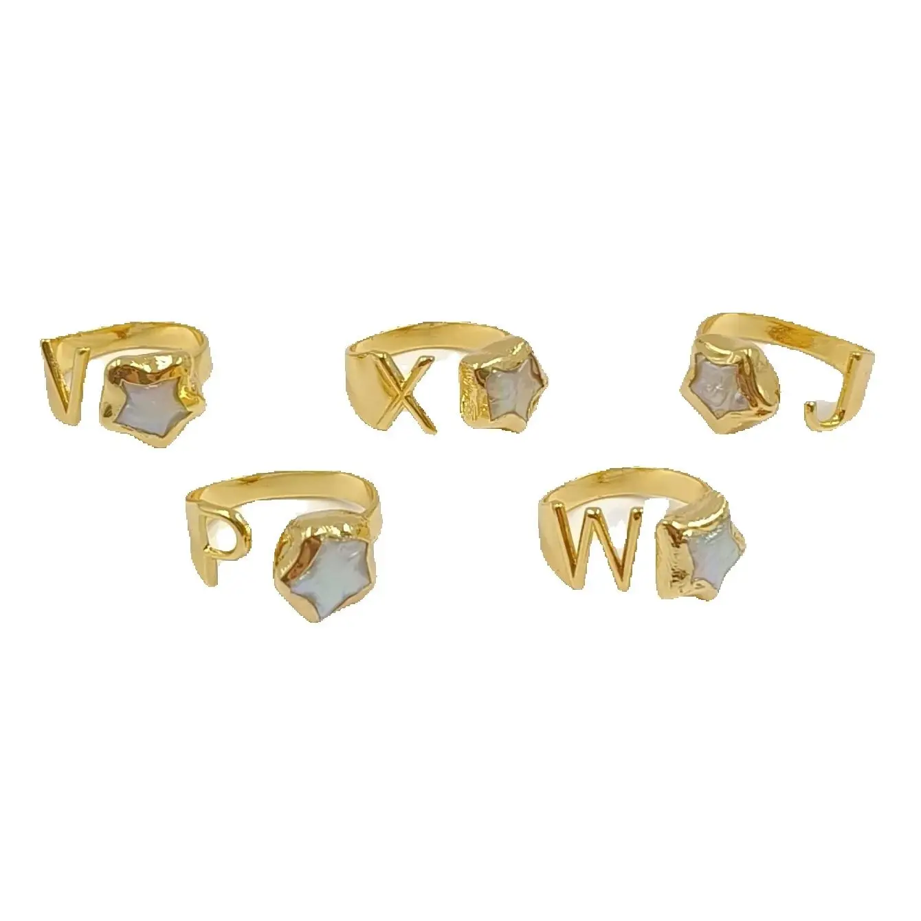 

WT-MPR158 Lovely Star Shape Freshwater Pearl Charms&Letter Design 18k Gold Plated Opeaning Ring For Couple Decorated