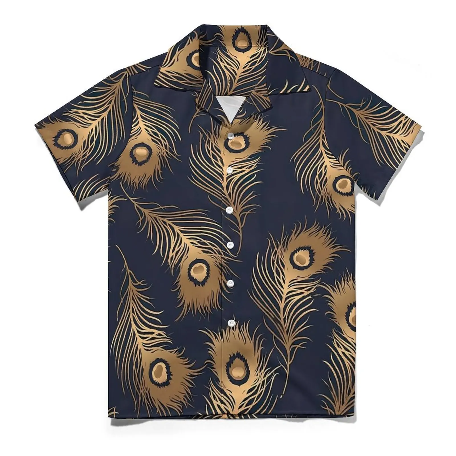 

Peacock Hawaiian Shirt For Male Beach Golden Animal Feathers Casual Shirts Short-Sleeved Breathable Vintage Oversize Blouses