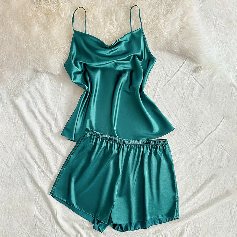 

Plus Size Sexy Pijamas Suit Intimate Lingerie Summer Women Pajamas Set Sleepwear Silky Satin Strap Top&Shorts Pyjamas
