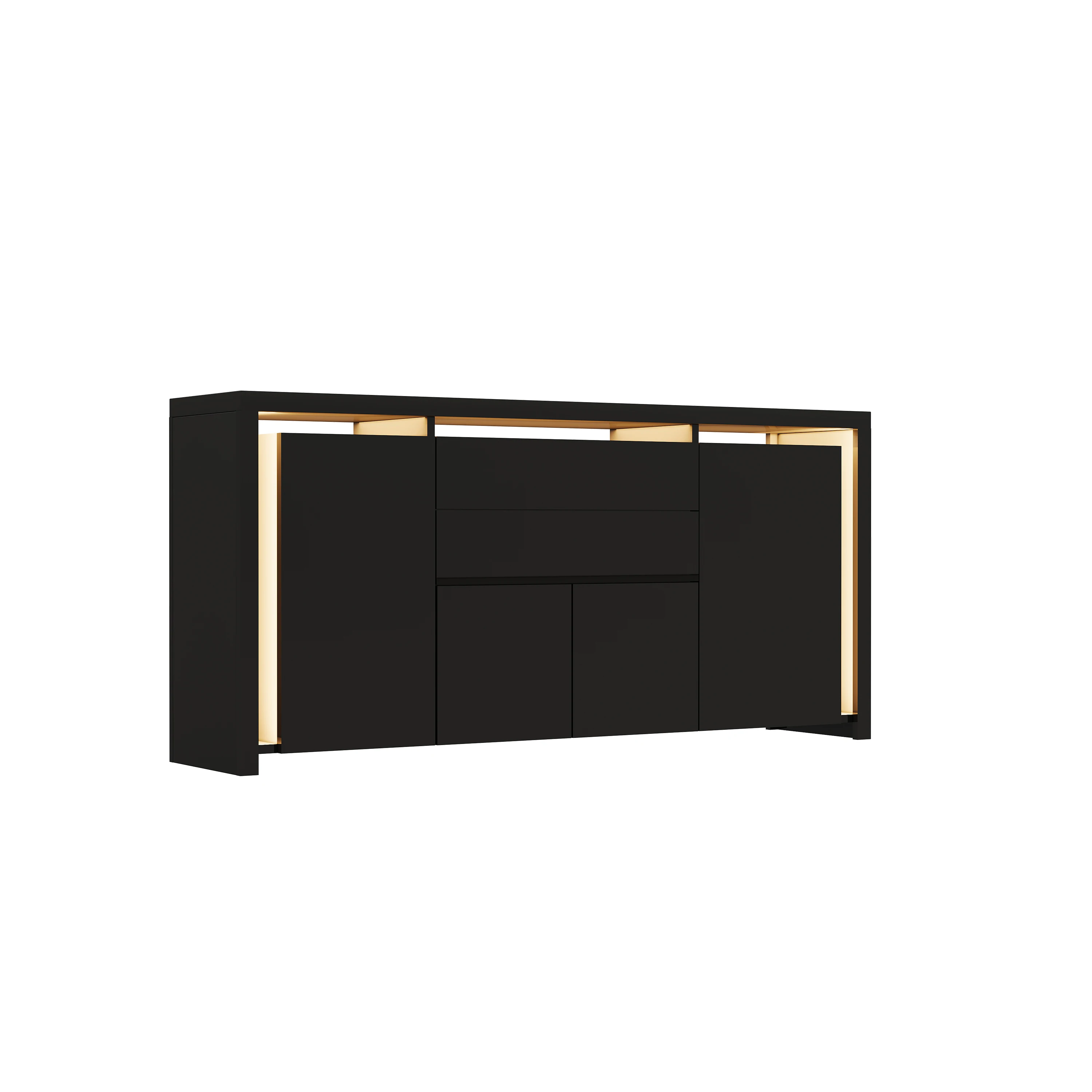 Rosahqnda Hoogglans dressoir woonkamer met 3 laden en 2 deuren, buffetkast met LED-lichtbalk, woonkamerkast - afbeelding 1