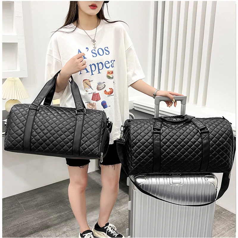 Duffle Tote Gym Fitness Bags for Woman PU Leather Handbag Travel Luggage Shoulder Sports Shoes Pocket Weekend Crossbody Bags