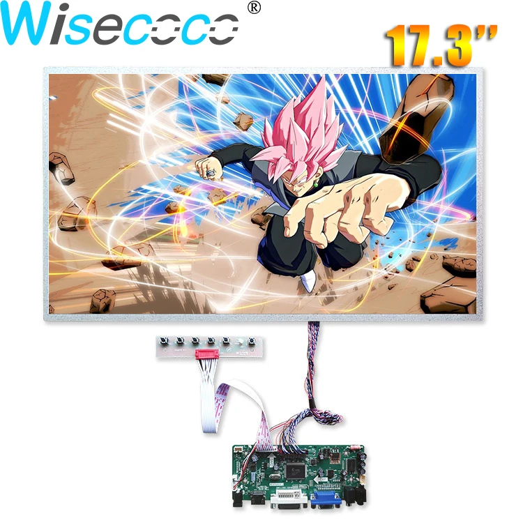 Wisecoco 17.3 Inch 1600*900 TFT LCD Display with LVDS DVI PC Audio Control Driver Board B173RW01 V2 HW5A