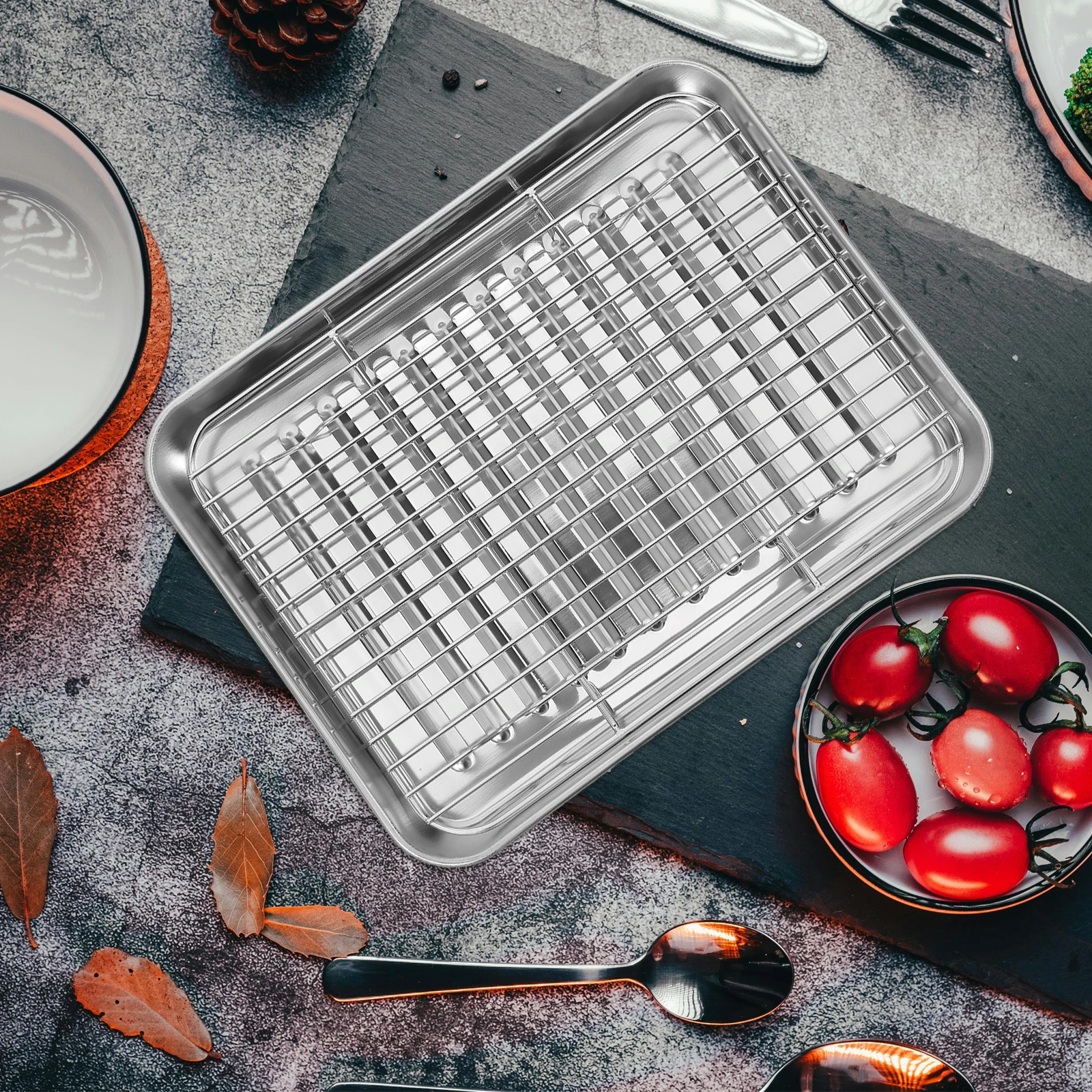 

Bakeware Set Steel Roasting Baking Dish with Rack Oven Toaster Pan Tray Roaster Grill