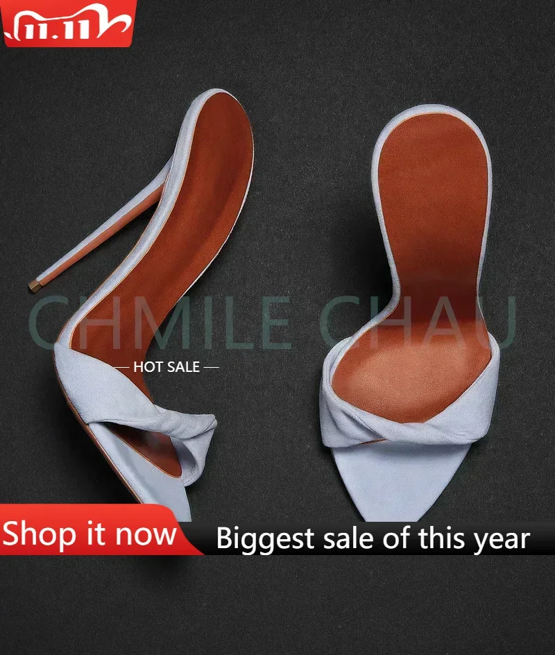 

【Measure your feet length before order】Slide Sandal Woman Pointed Toe Sexy High Heel Stiletto Luxury Lady Designer Shoe 3-CHC-32