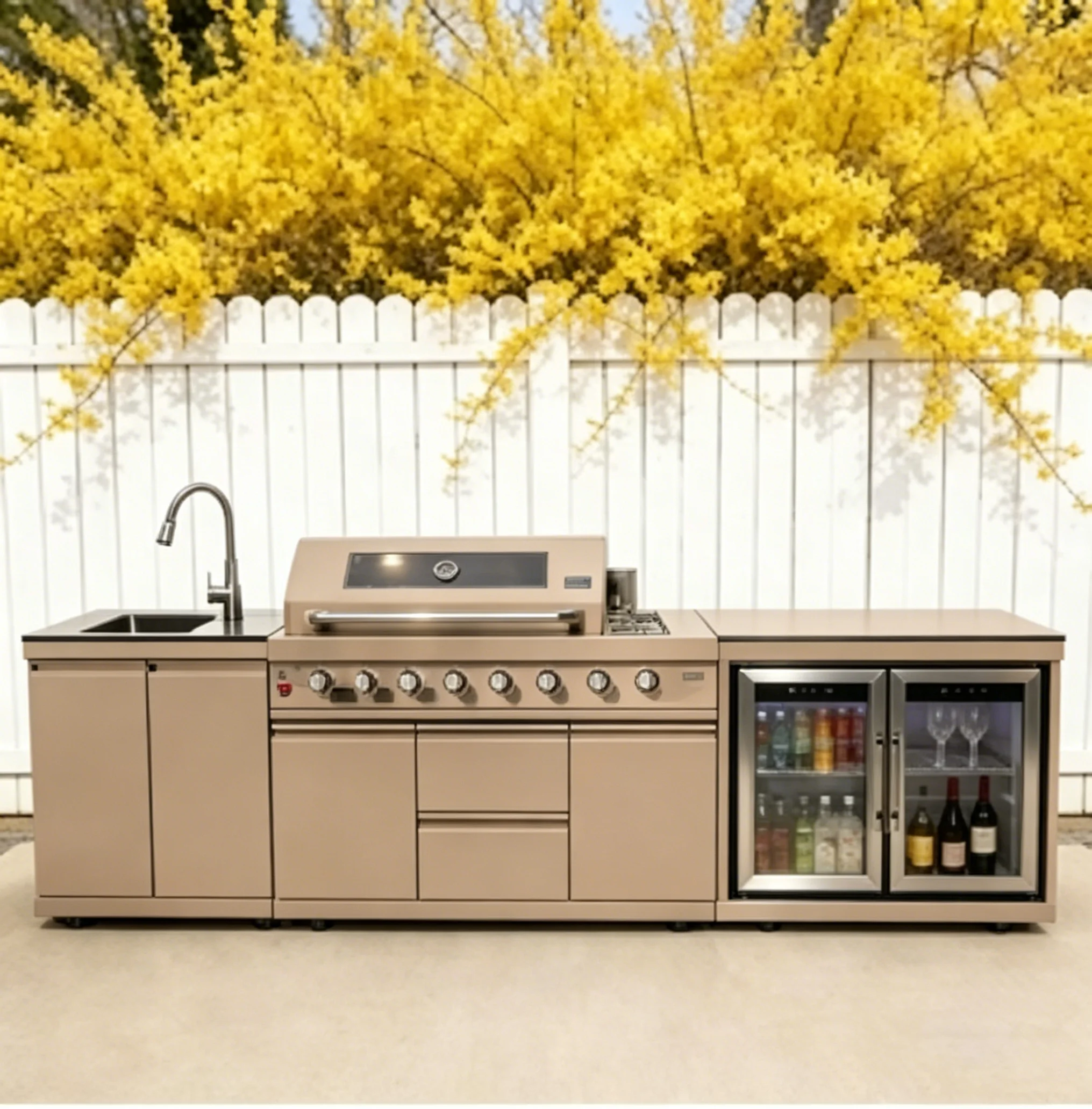 Modernos Conjuntos de Cocina Modulares y Prácticos de Acero Inoxidable 304 para Exteriores con Parrilla, Placa de Cocción, Fregadero, Refrigerador y LED para Patio, Jardín o Terraza