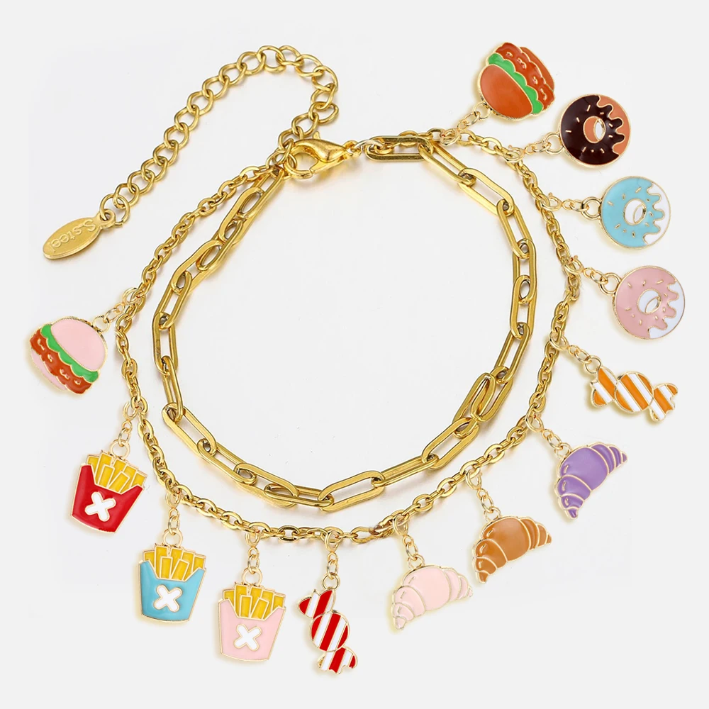 Foodie Fun Pendant Charm Unisex Cute French Fries Croissant Candy Shape DIY Making Jewely Stainless Steel DIY Making Accessories