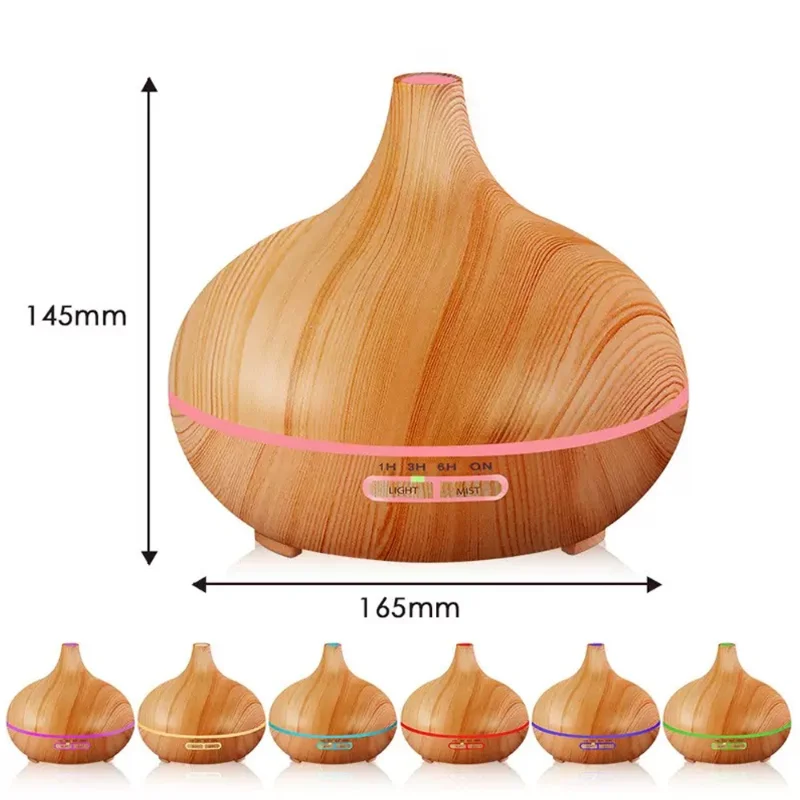 500ml Wood Grain Humidifier with 7-Color LED for Sleep, Stress Relief & Air Freshening