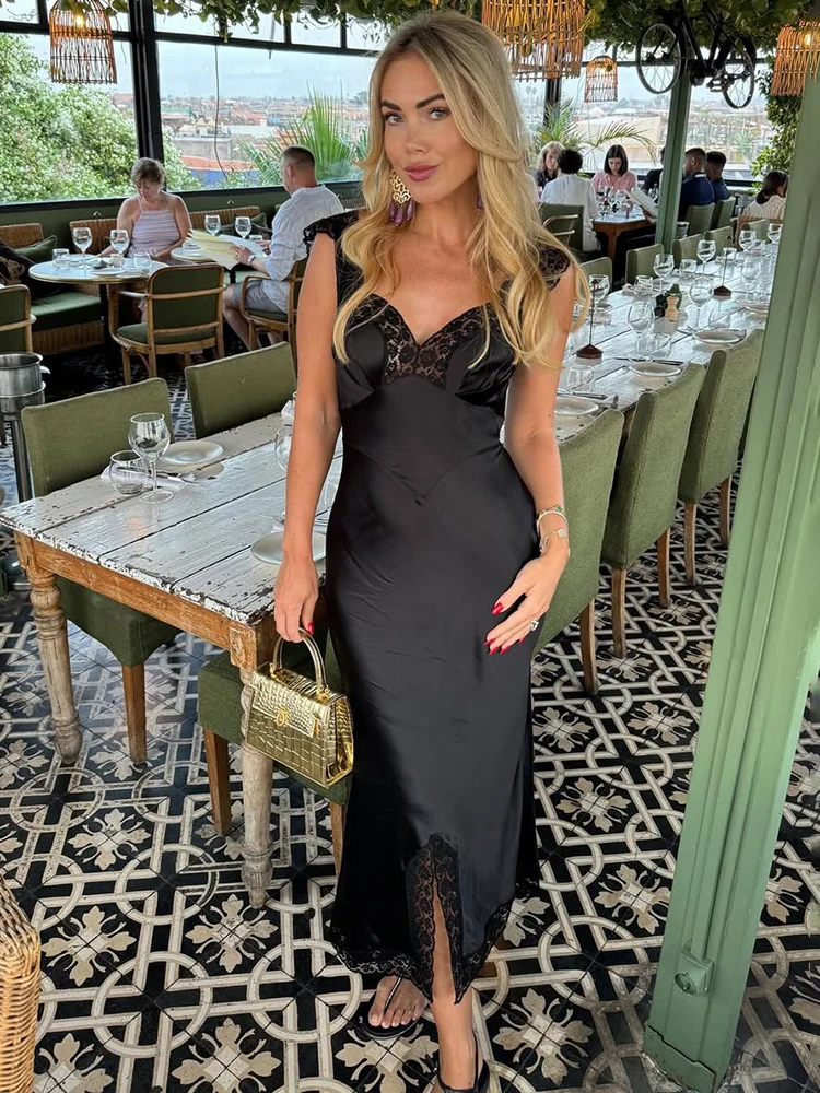 

Tuularose Elegant Lace Evening Dress Women's Fashion Lace Patchwork Lace-up Strapless Dress Luxurious Vintage Female Party Dress