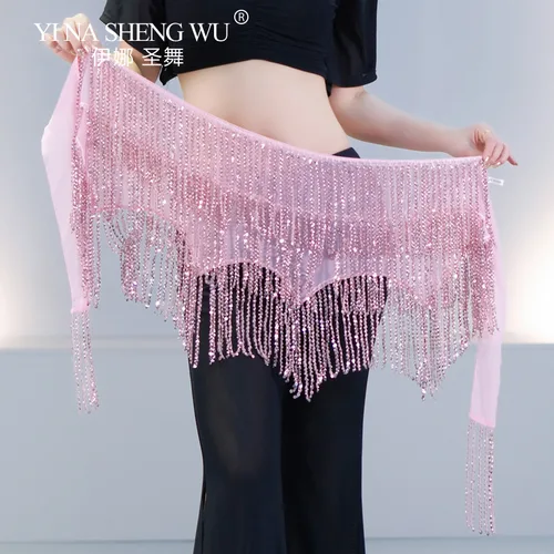 Imagen 2 del producto Bufandas de lujo con borlas y cuentas para danza del vientre para mujer, pañuelos de cadera brillantes, cinturones de cintura con borlas para niñas, traje de danza del vientre