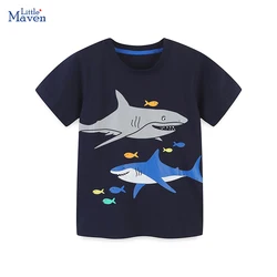 Little maven 2024 Children’s Clothes Summer Baby Boys T-shirt Cotton Sequin Shark Cool Tops for Kids 2-7 year