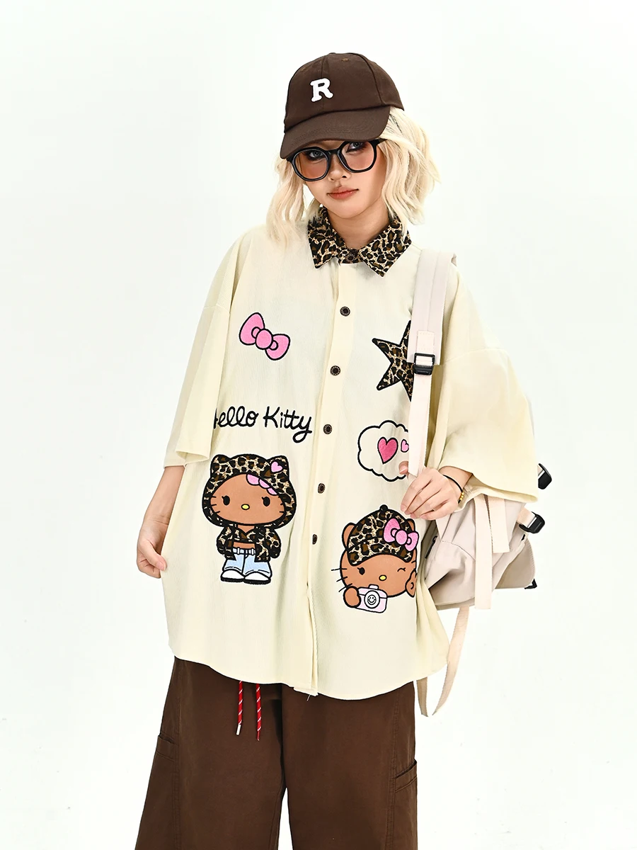 

Summer New Loose Women's ort Sve irt Leopard Print Patchwork Casual Sle American Lazy Top Faion Comfortable Blouse