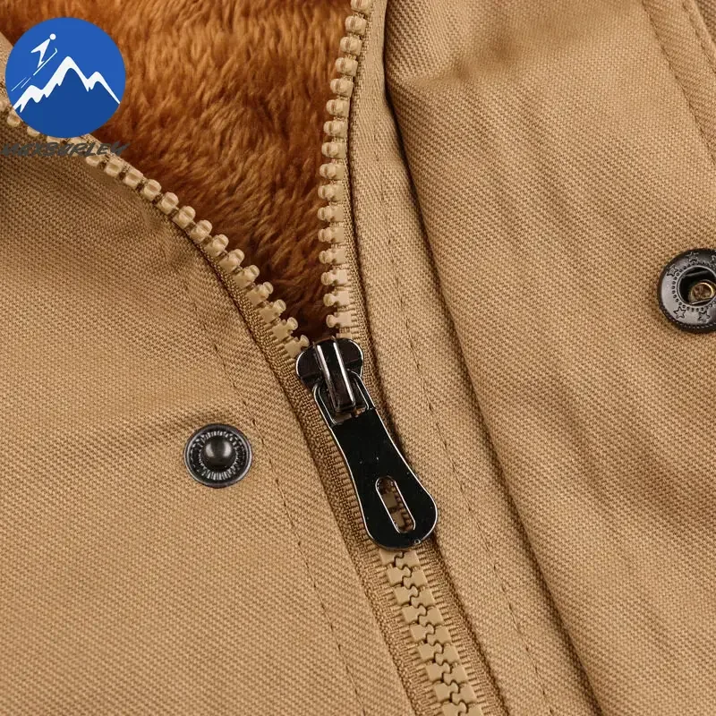 Men's Winter Jacket Hooded Casual Cotton Coat Retro Coat Men's Cotton Casual Fleece Long Jacket Men's Outdoor Tooling Coat