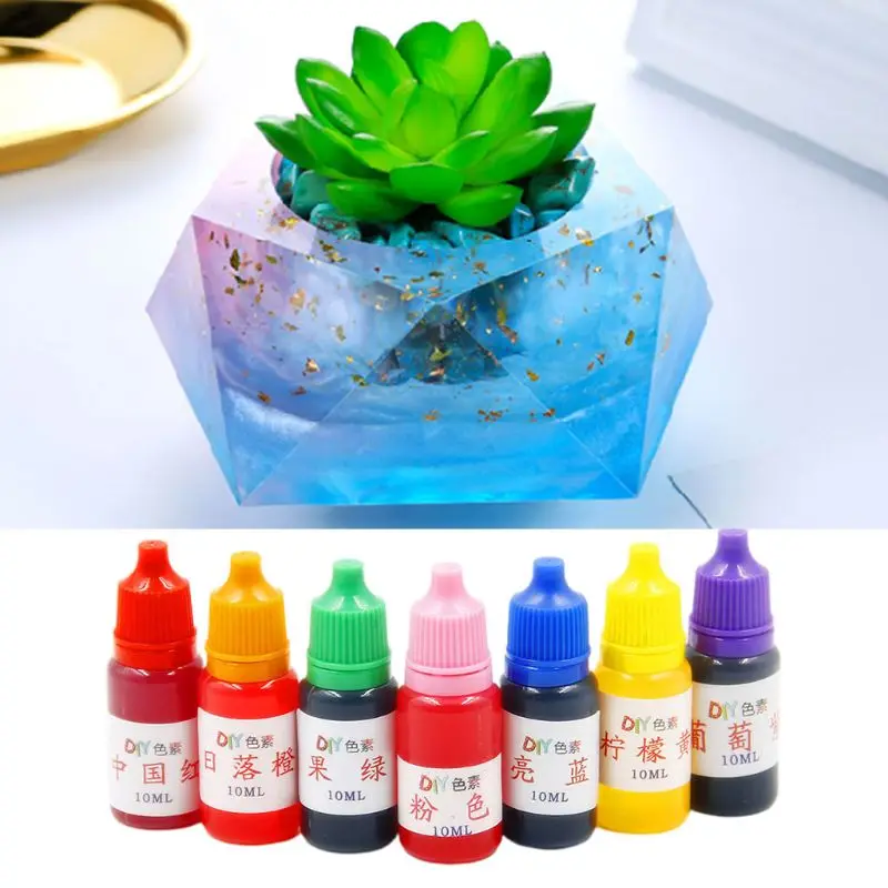 7 Pcs/set 10ml Food Grade Dyeing Pigment Slime Crystal Mud Colorant Epoxy Crystal DIY Hand-Made Jewelry Accessories Glue Tool