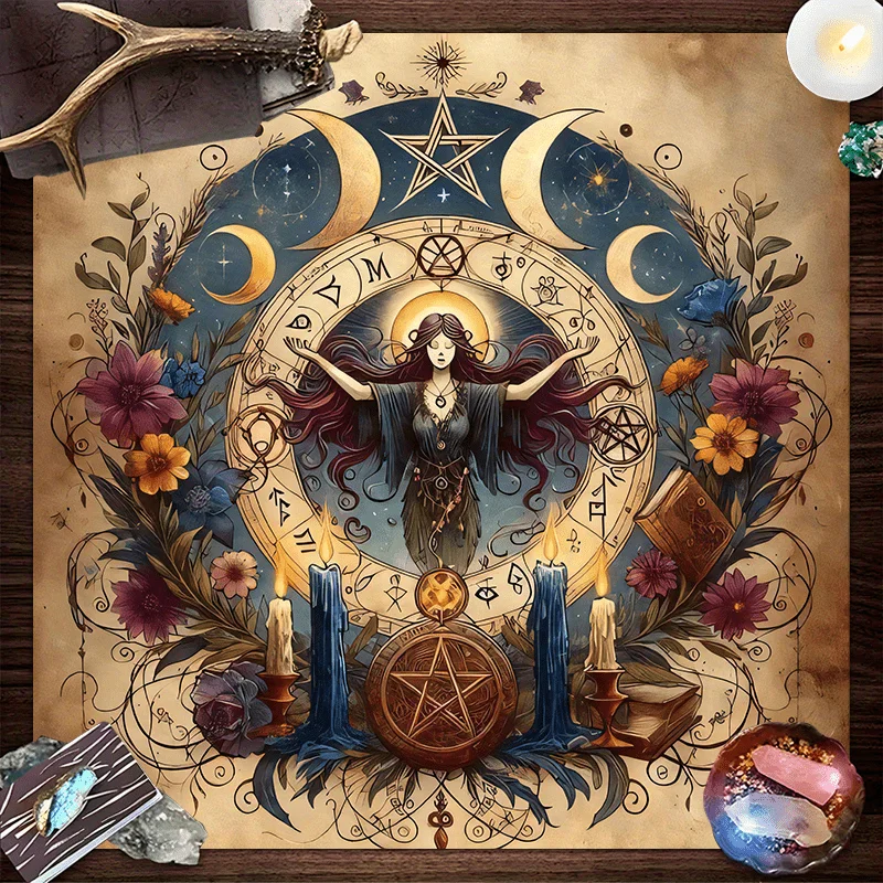 VIKAMA – nappe rituel de sorcière, tableau pentagramme, Rune de Vienne, autel, fête magique, décor ésotérique, nappe fantaisie Vintage
