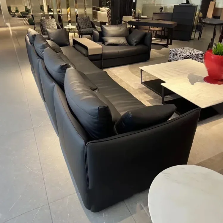 Nordic Napapi large flat-floor villa living room modern light luxury combination down leather sofa