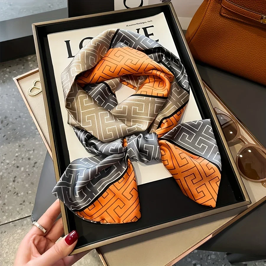 

Elegant Geometric Maze Print Silk Scarf Headband Neckerchief Foulard Female Hair Scarfs Neck Tie Skinny Scarves