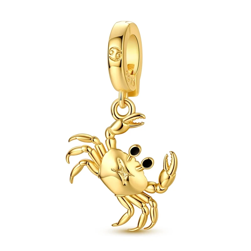 

925 Sterling Silver Charms Bead CZ Zircon Golden Cancer Dangle Fit Original Bracelet DIY Women Jewelry Gift