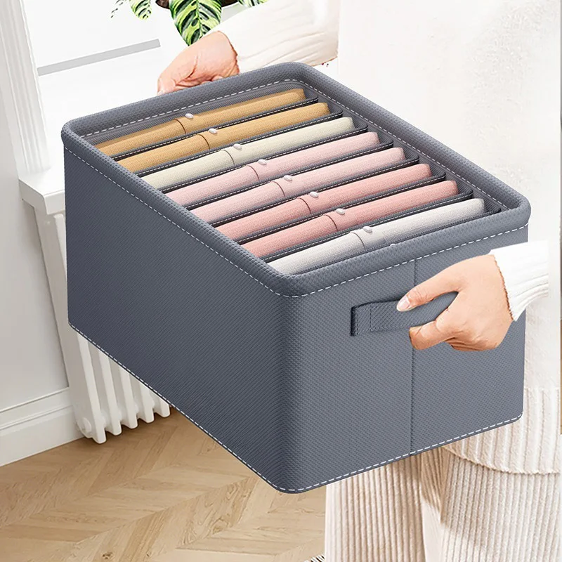 6/7/9 Grids Clothes Pants Storage Box Foldable Drawer Organizer with Handles Partition Storage Box for Jeans Shirt Underwear