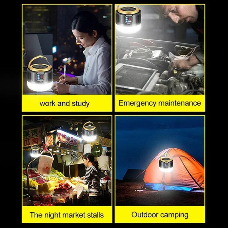 Solar Led Camping Light Waterproof Rechargeable Tent Lamp Portable Lanterns Emergency Light Market Lamp Energy Saving Bulb
