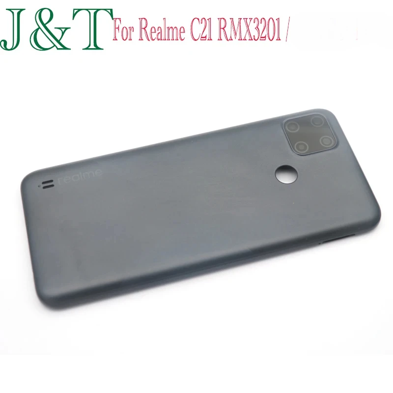 For Realme C21 RMX3201 Back Battery Cover Rear Panel Door Housing Case With Power Volume Button Replacement Parts