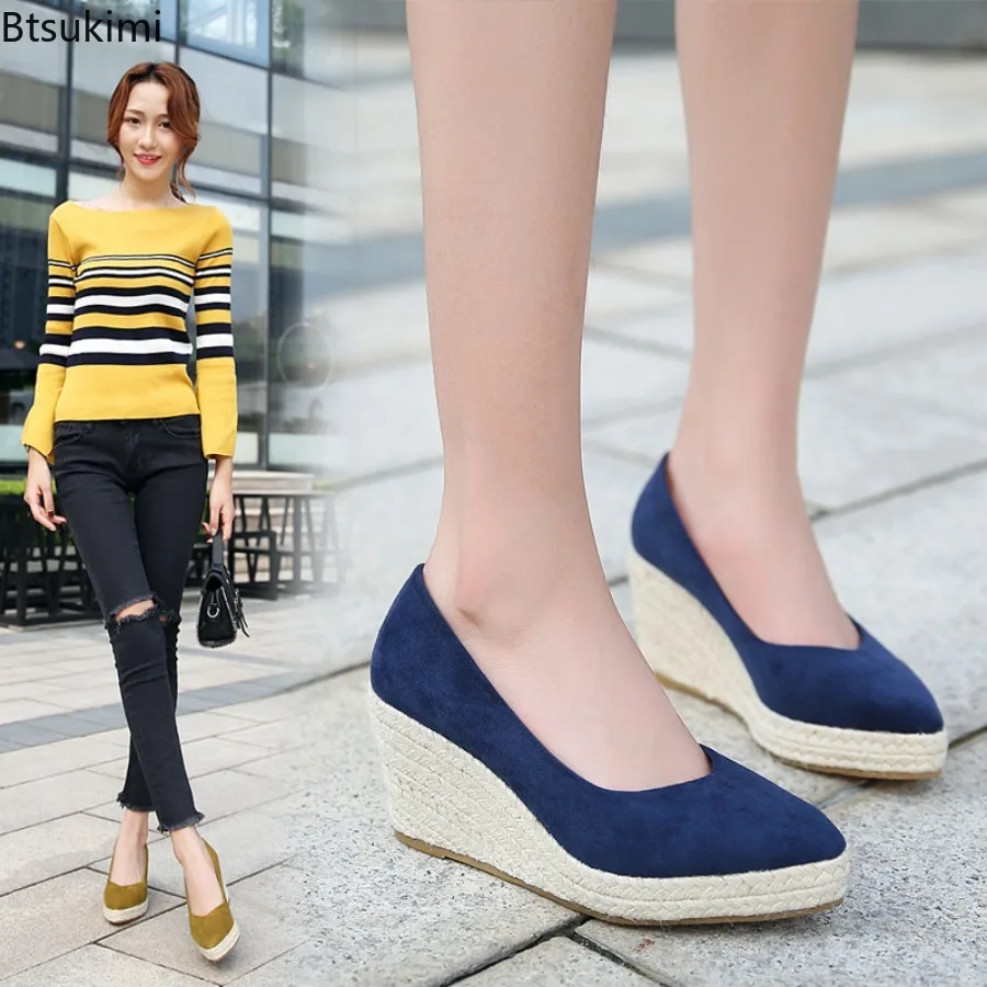 Fashion Women's Princess Style Espadrilles Shoes Women Wedges High Heel Pumps Suede Platform Round Toe Wedding Party Queen Shoes