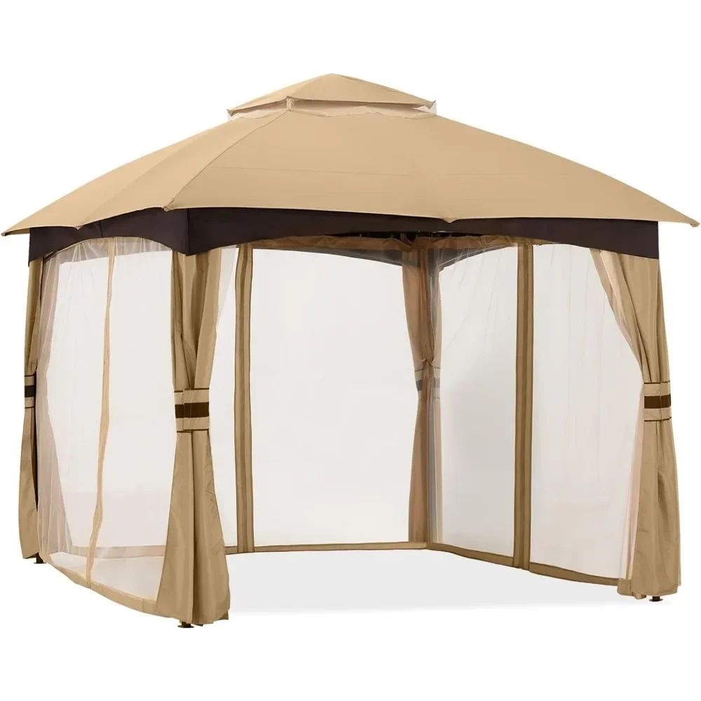 Imagem -02 - Folding Canopy Tent Decor Toldo ao ar Livre Pátio Gazebo para Jardim Upgrade Steel Frame And Netting Walls 8x8 Bege