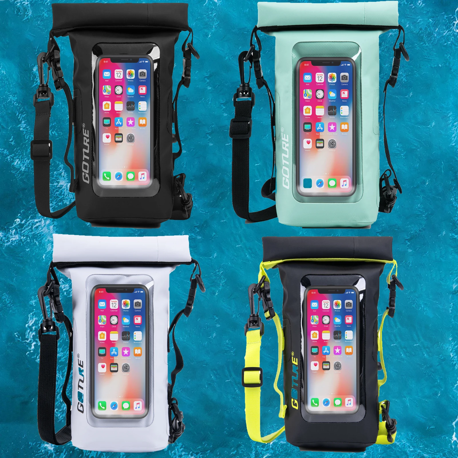 Goture 2L Dry Bag 500D PVC Small Dry Sack Touchscreen Waterproof Phone Pouch for Kayaking Boating Fishing Camping Beach Travel