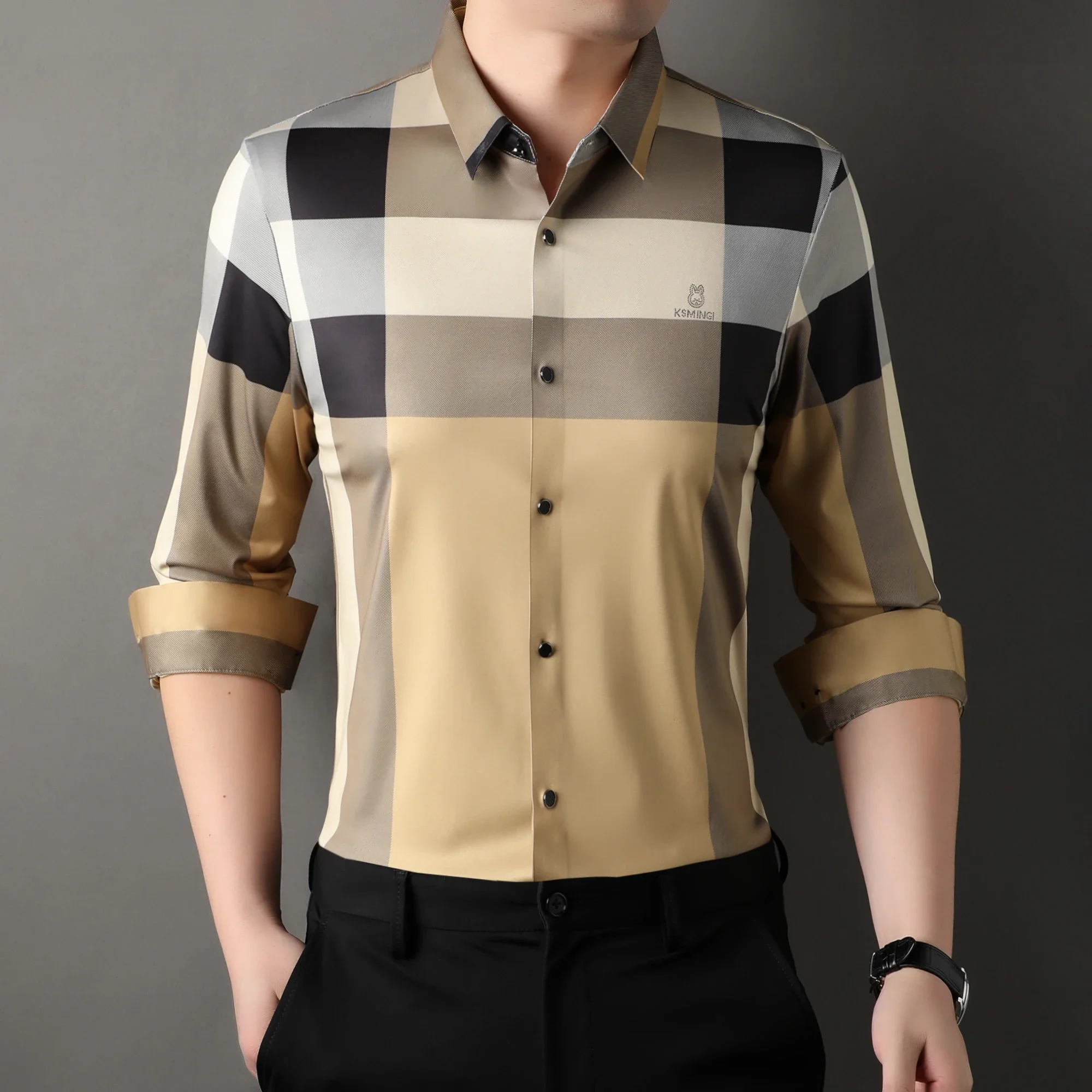 High Grade Long Sleeve Business Casual Shirt for Men T-Shirty 2024 Luxury Designer Brand New Spring/autumn Versatile Stripe Tops