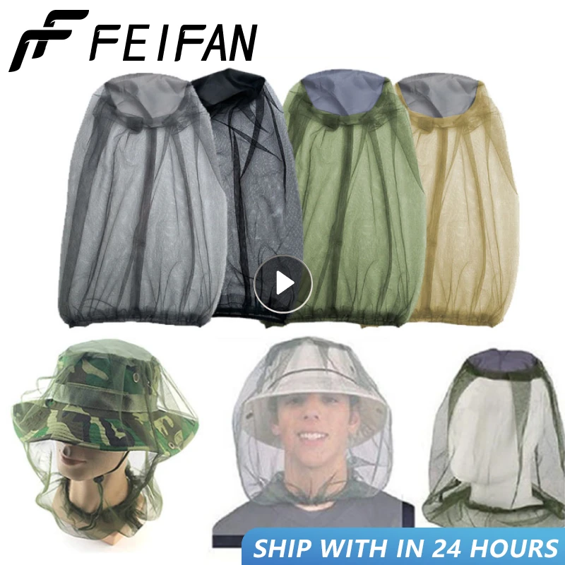 Outdoor Head Face Mask Hat Net Cover Anti-mosquito Cover Mosquito Net Cap Travel Breathable Head Mesh Covers Fishing Caps