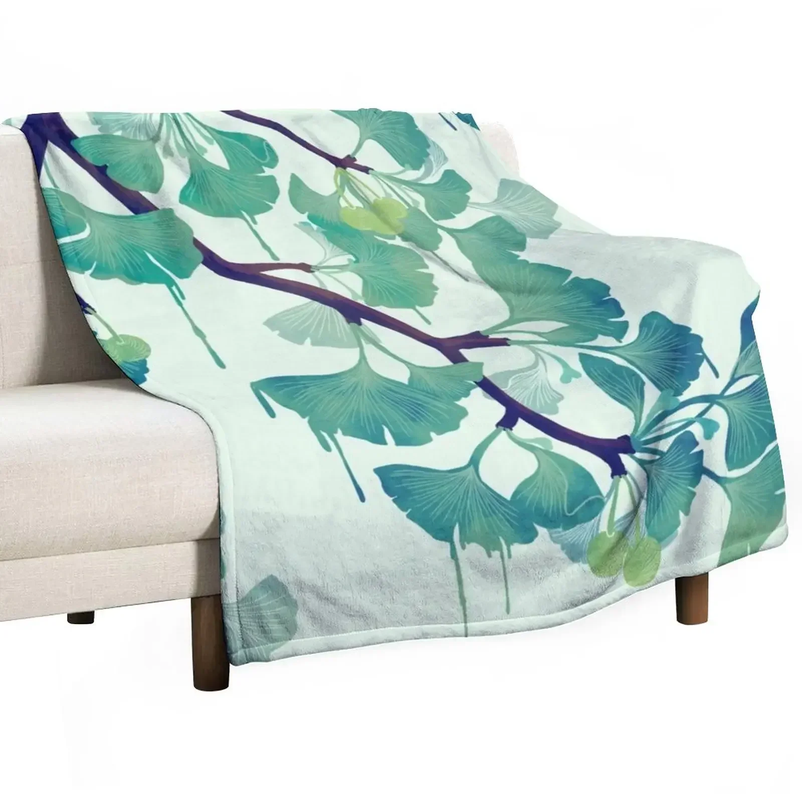 

O Ginkgo (in Green) Throw Blanket Summer Beddings Moving Furry Blankets For Sofas Blankets