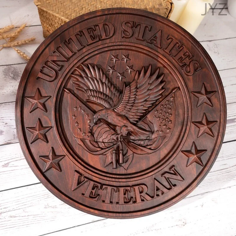 

High Quality 3D Engraved US Army Veterans Plaque, American Flag Eagle Wall Home Decor Statue