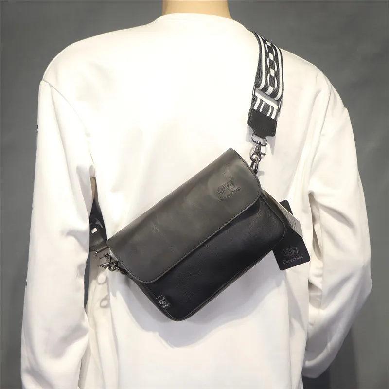 

Men's waterproof PU leather single-shoulder bag, multi-pocket, lightweight, wide shoulder strap, load-reducing crossbody bag