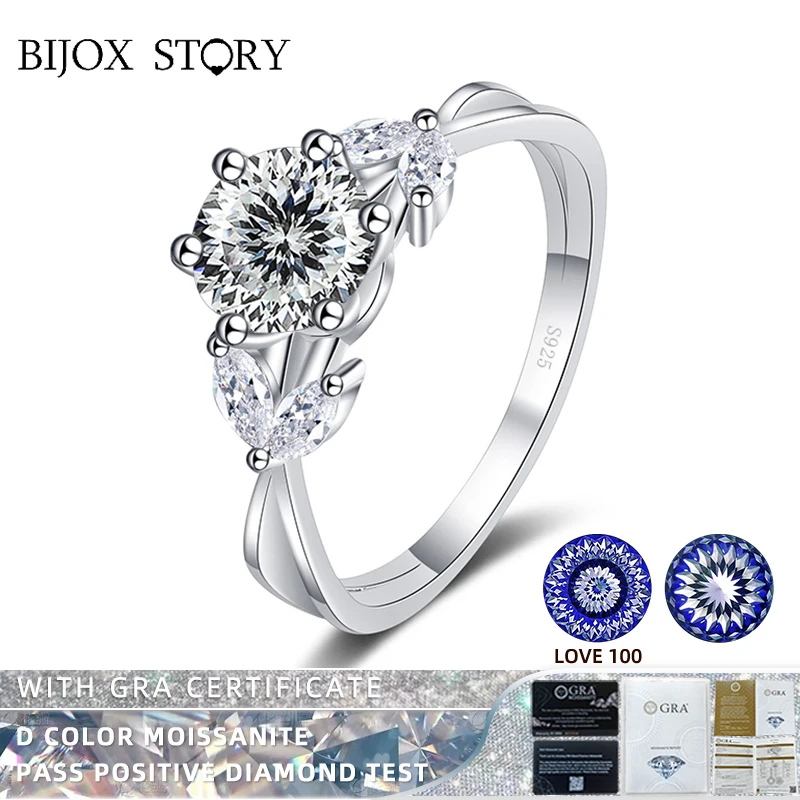 

BIJOX STORY 1 Carat Love 100 Plum Blossom Sakura Customized Multi Cuttings Moissanite Ring S925 Sterling Silver Engagement Ring