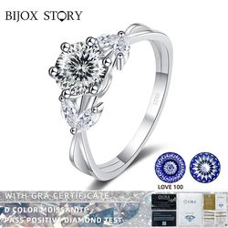 BIJOX STORY 1 Carat Love 100 Plum Blossom Sakura Customized Multi Cuttings Moissanite Ring S925 Sterling Silver Engagement Ring