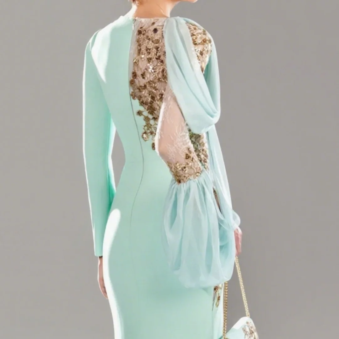 Elegant Appliques Full with Slit Trumpet Robe Stylish Jewel Neck Wedding Party Dresses for Mum Customized