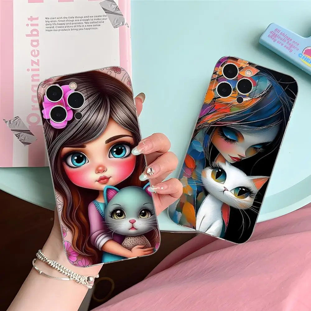 حافظة هاتف فني على شكل قطة لهاتف آيفون 16 15 14 13 12 11 X XR XS 8 6 Pro Max Plus غطاء حماية صغير بلون واضح جميل #5