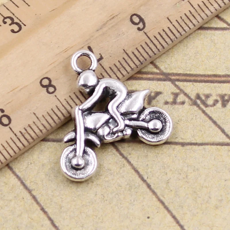 12pcs Charms Motorcycle Motorcross 21x21mm Antique Bronze Silver Color Pendants Making DIY Handmade Tibetan Finding Jewelry