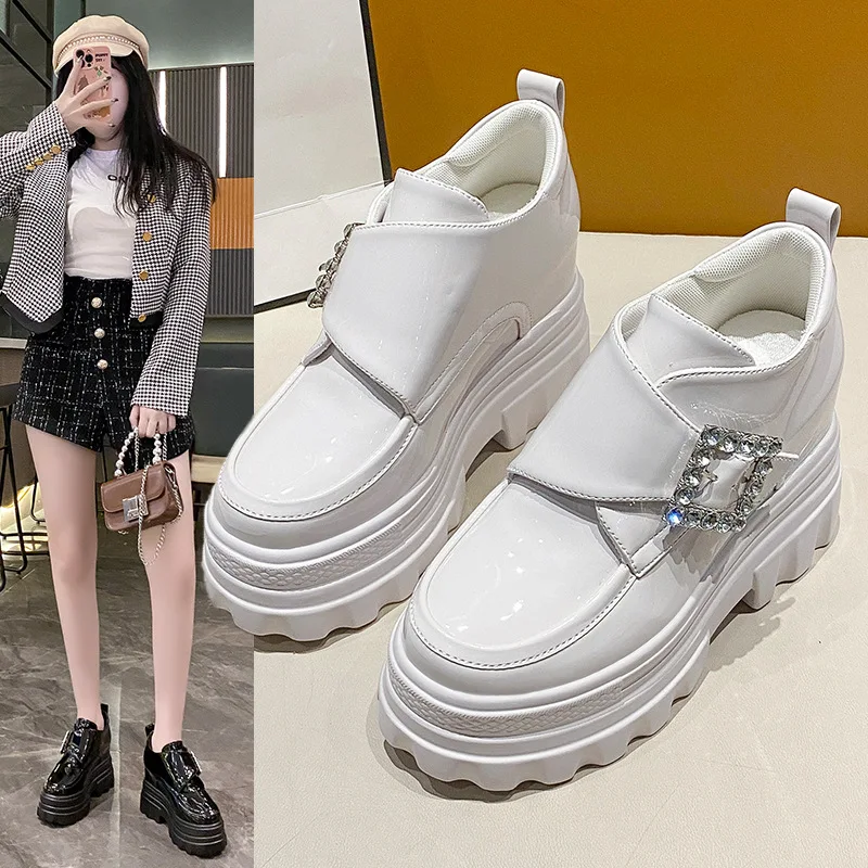 

Women Shoes Chunky Heels High Platform Fashion Height Increasing Sneakers Slip-On Pumps Casual Ladies Loafers