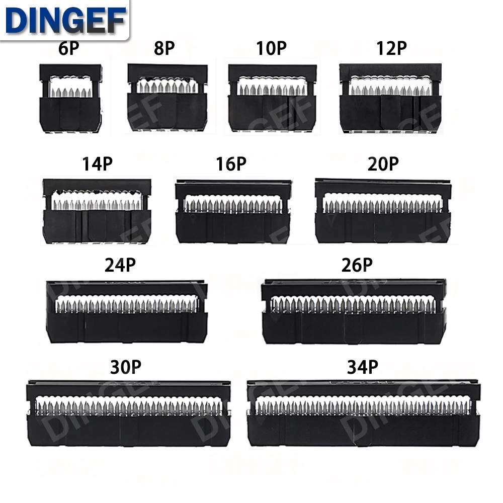10PCS/LOT 2.54MM Pitch 6 Position 8 10 12 14 16 18 20 24 26 30 34 40 Pin Female IDC Socket IDC Connector Ribbon Cable