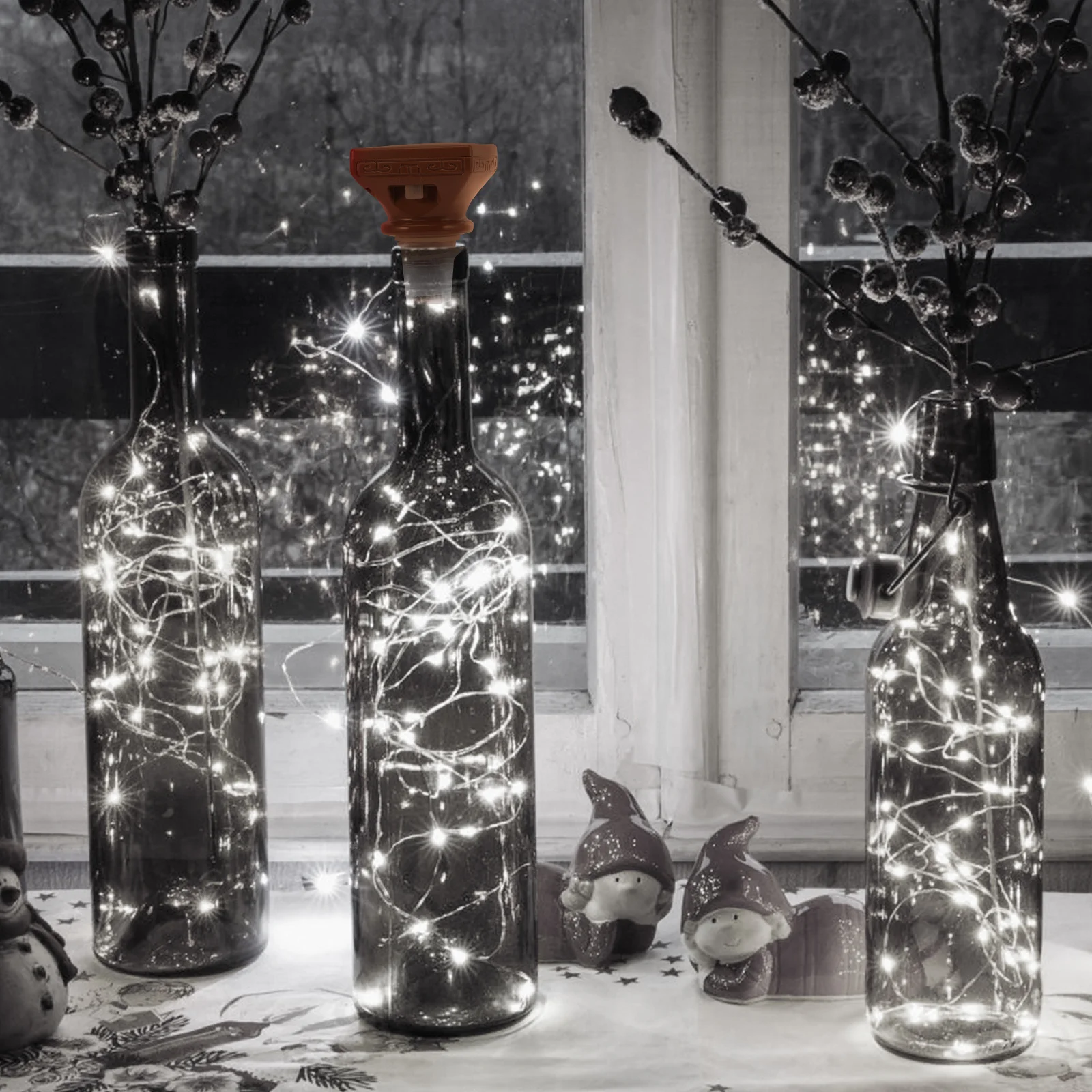 زجاجة النبيذ أضواء الفلين 20 المصابيح سلسلة أضواء البلاستيك DIY بها بنفسك شكل شرفة درابزين سياج ديكور احتفالي ضوء مقاوم للماء #4