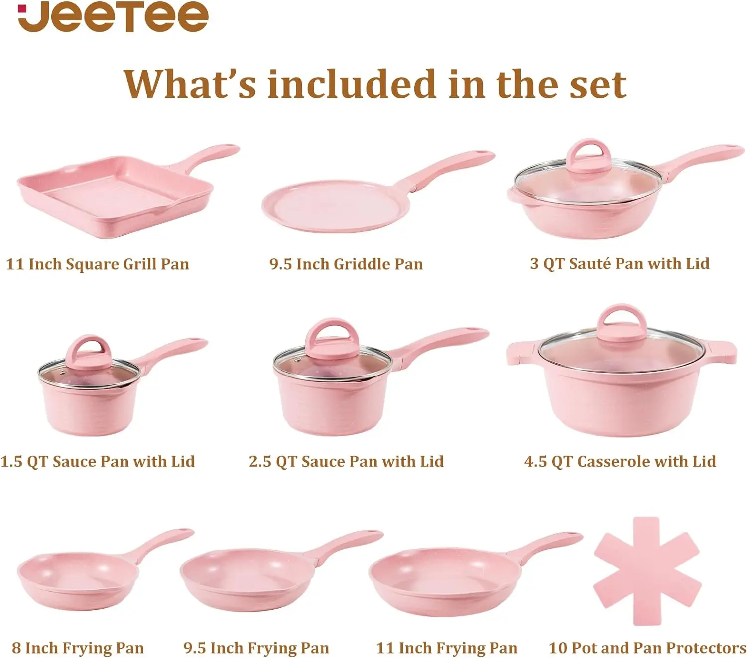 

JEETEE Pink Pots and Pans Set Nonstick 23pcs, Healthy Kitchen Cookware Sets, Induction Cooking Set Pink Granite Stone Frying