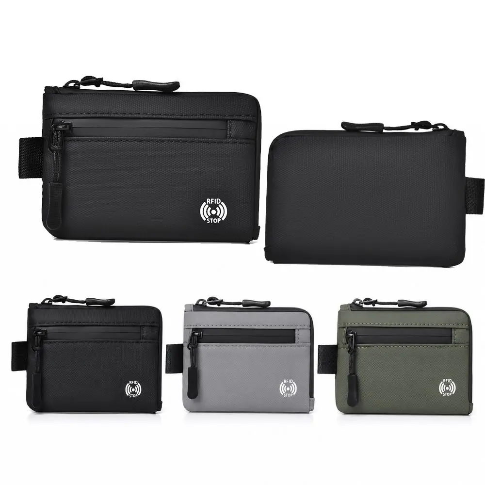 Portable RFID Blocking Rfid Credit Card Holder Anti-Theft Zipper Men Wallets Multi-Compartment Nylon Zipper Coin Purse