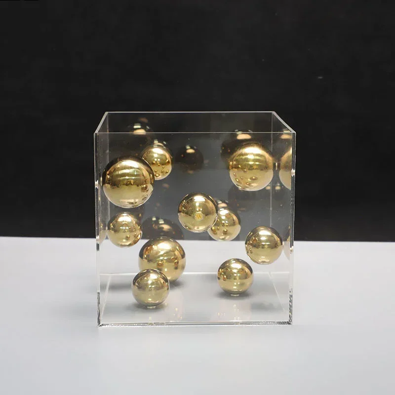 

Modern Abstract Metal Ball Artwork Desk Ornament Transparent Box Crafts Room Decor Sphericity Crafts Aesthetics