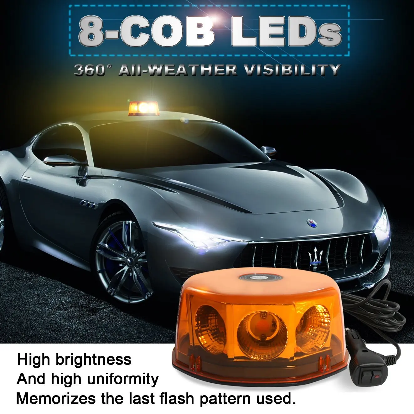 COB LED Rooftop Strobe Beacon Lights Magnetic Base Safety Warning Light Emergency Construction Vehicles Trucks Postal Mail Cars