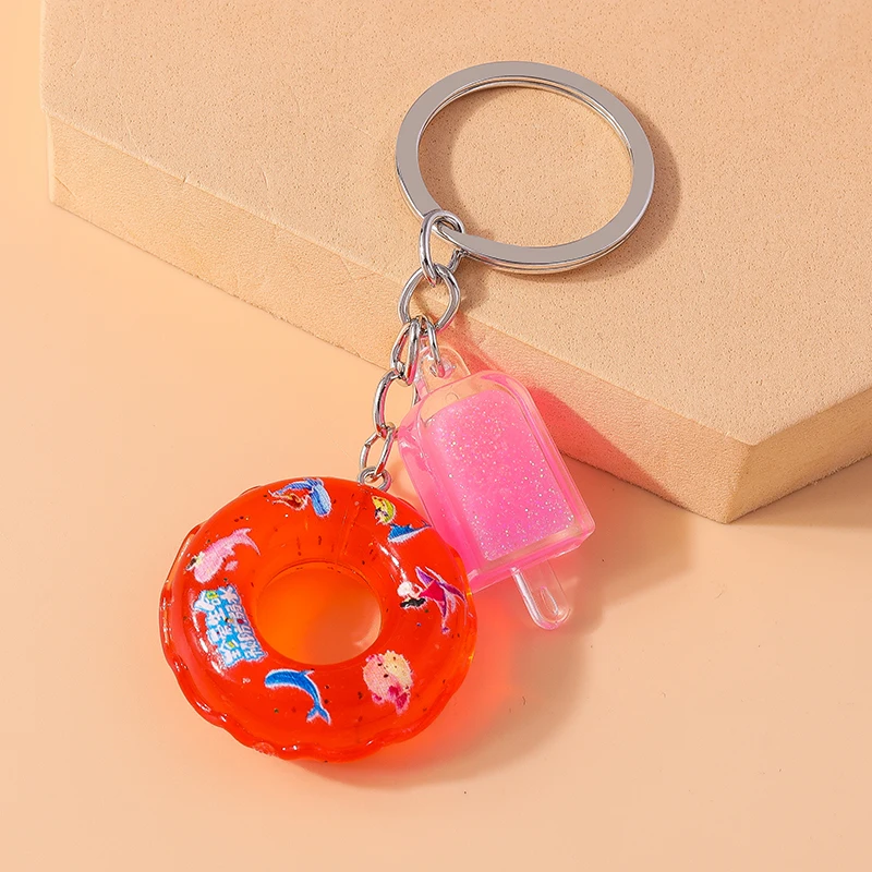 Fashion Candy Colors Swim Ring Keychain Resin Summer Food Popsicle Keyrings for Women Men Car Key Handbag Key Chains DIY Gifts