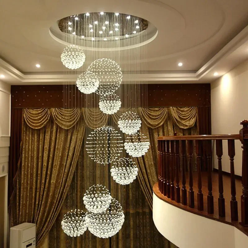 Long Crystal Chandelier Lighting Lustres Lampadari Modern Stage Chandelier LED Light, Clear Crystal Lighting Fixtures