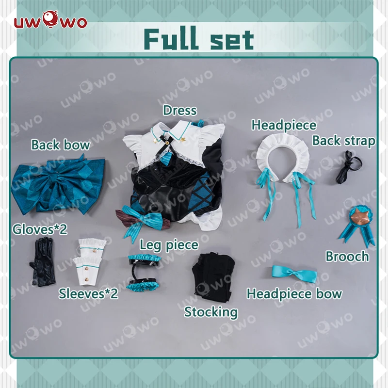 IN STOCK UWOWO Lynette Cosplay Game Genshin Impact Fanart Lynette Maid Cosplay Costume with Bow Maid Dress