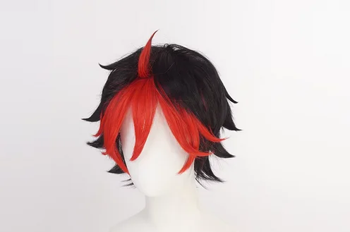 Crow Guren-Peluca de Cosplay con flequillo corto negro y rojo mezclado, pelo sintético resistente al calor, fiesta de Halloween, gorro de peluca